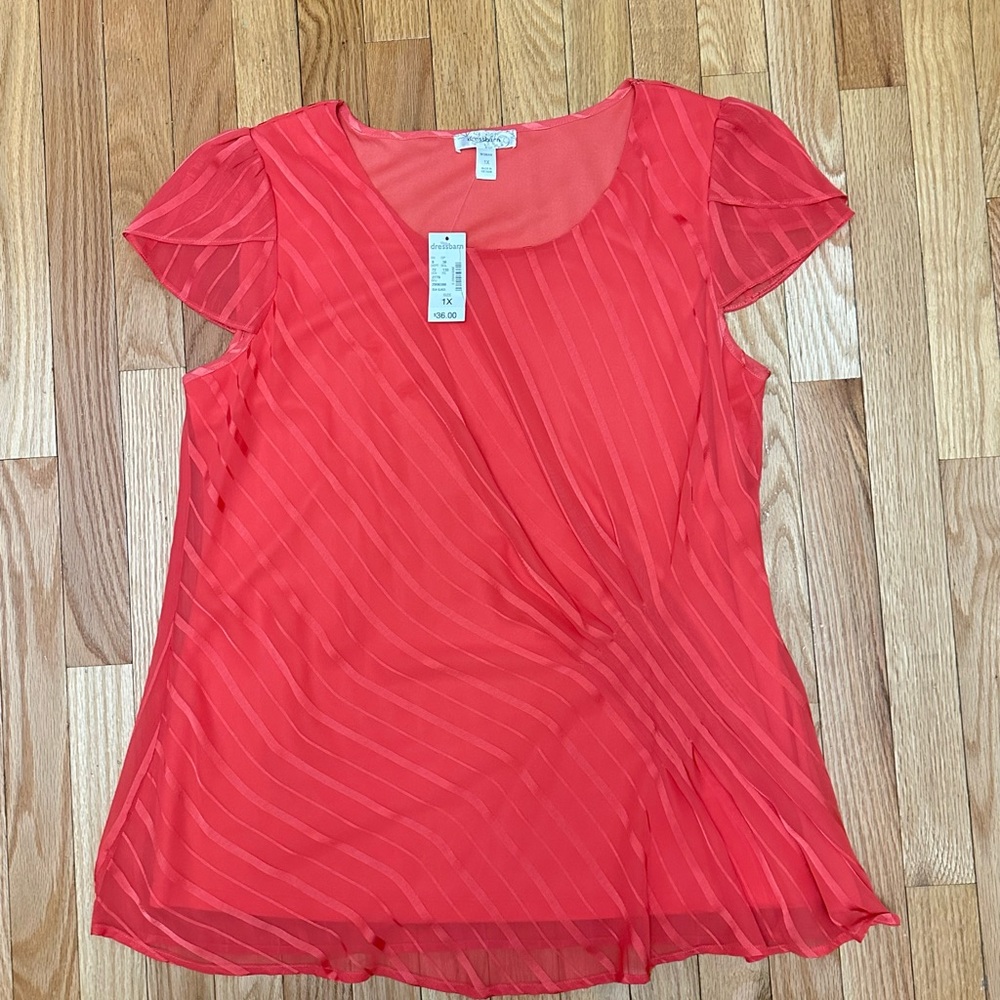 Dressbarn Red Sheer Striped Blouse - Picture 2 of 8